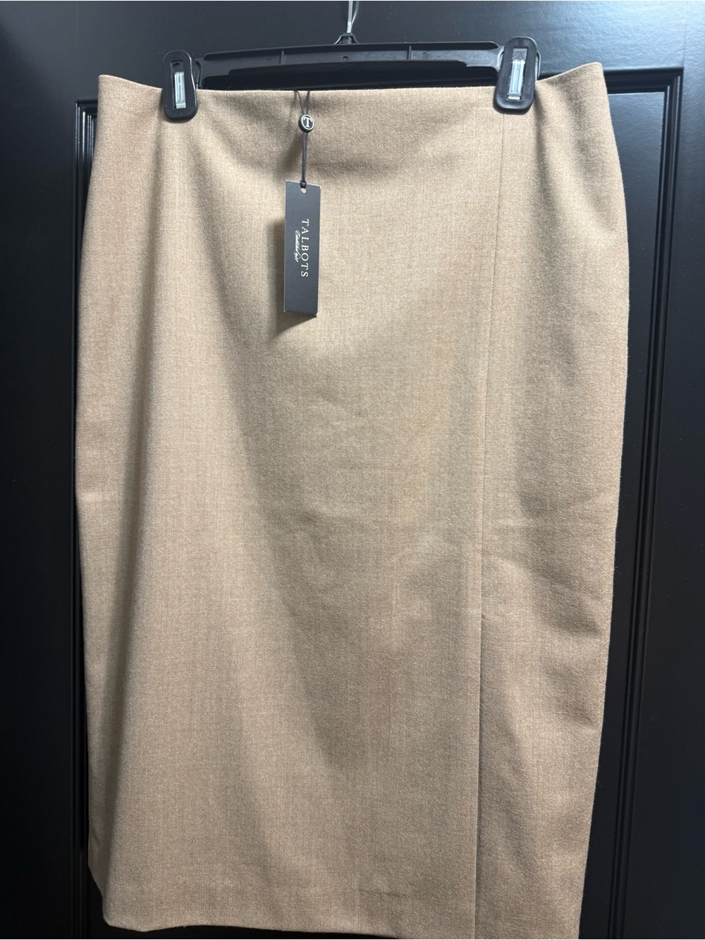 NWT Talbots 99% Wool Midi Pencil Skirt Side Slit Beige Taupe Size 8